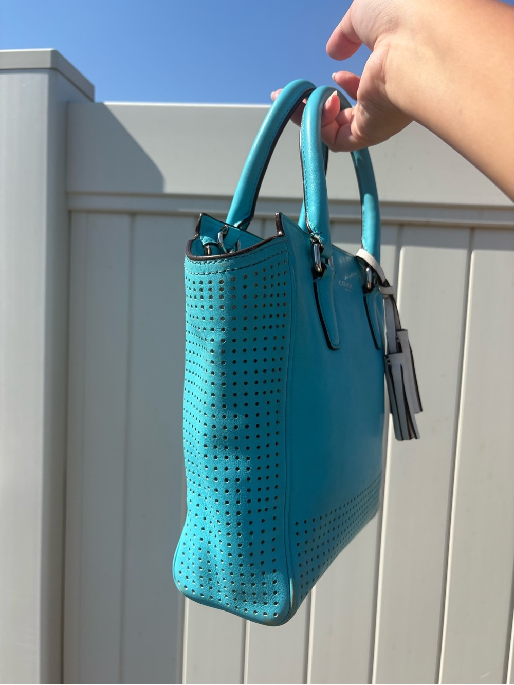 Coach Legacy Perforated Mini Tanner Bag in Robin Blue - Picture 5 of 10